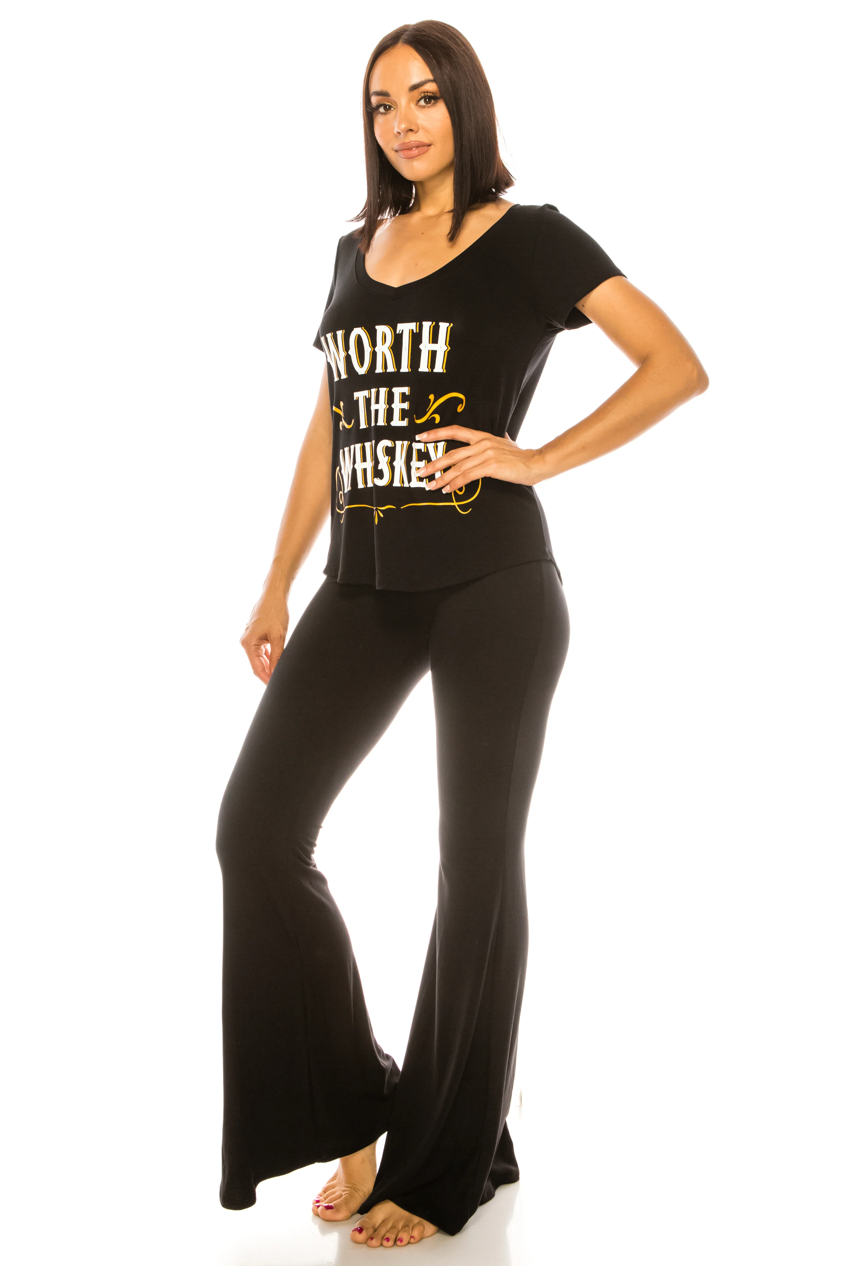 WORTH THE WHISKEY SHORT SLEEVE V NECK