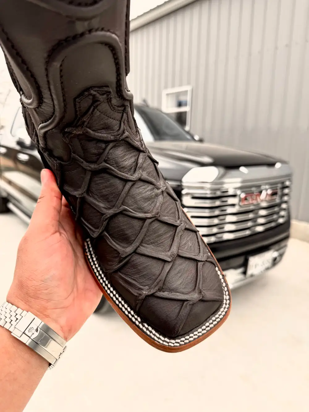 Matte Brown Pirarucu Leather Boots - Square Toe