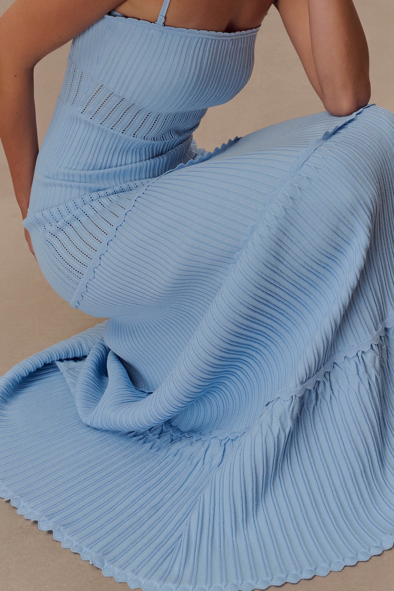 Blue Pointelle Knit Maxi Dress