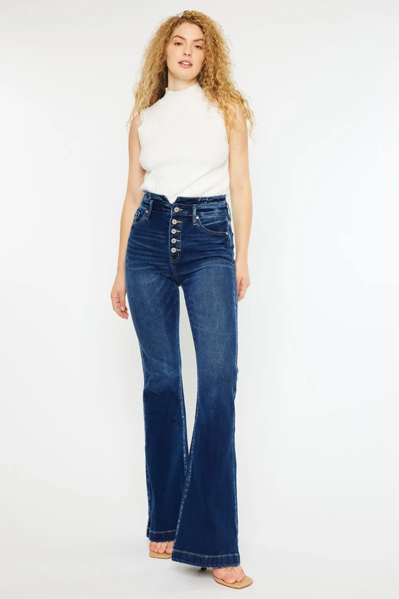 Button Fly High Rise Flare Jeans