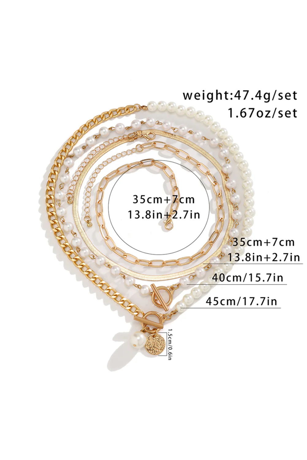 Gold Pearl Decor Plated Adjustable Chain Layered Necklace