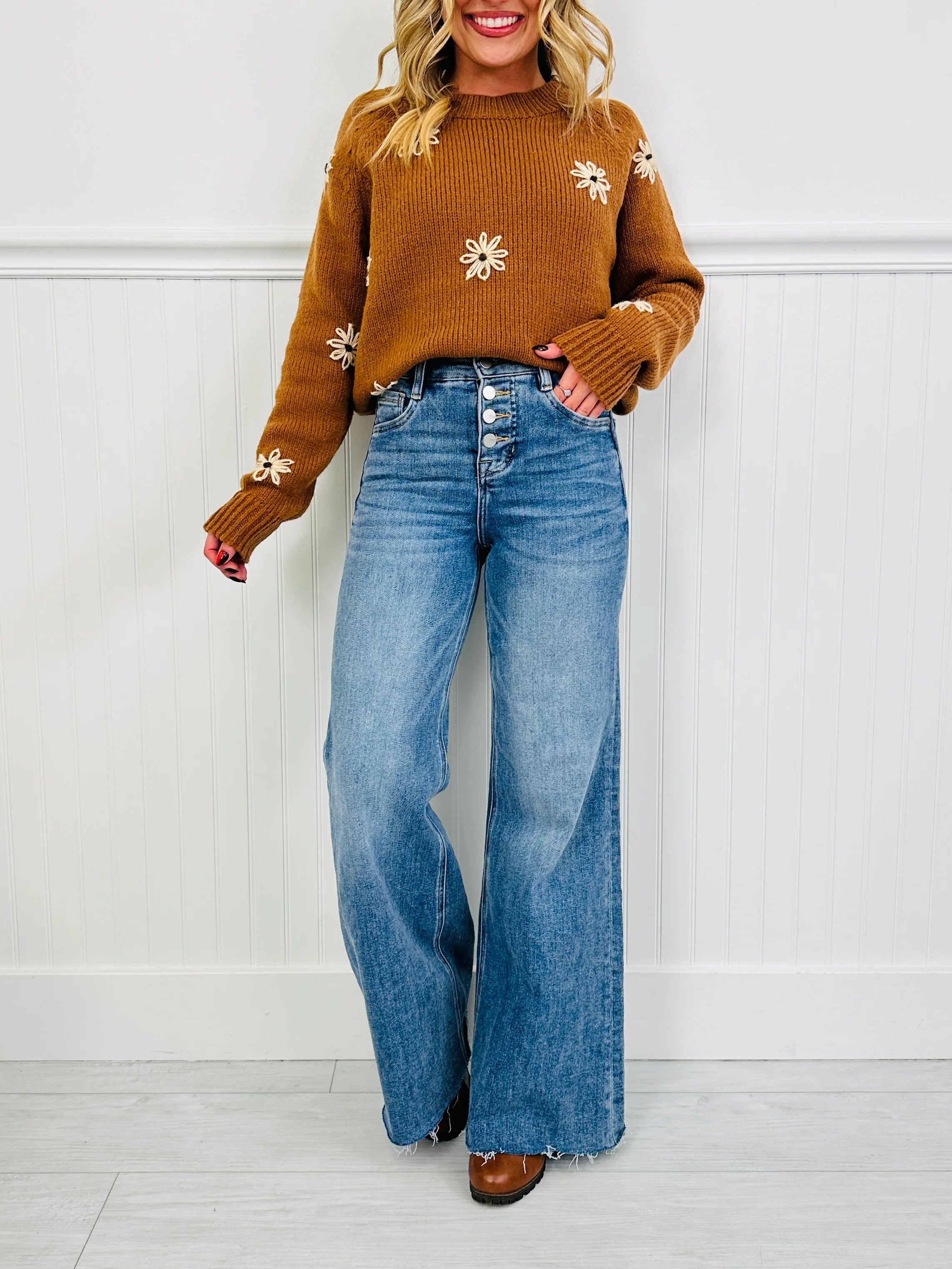 Push Your Buttons Tummy Control Wide Leg Jeans