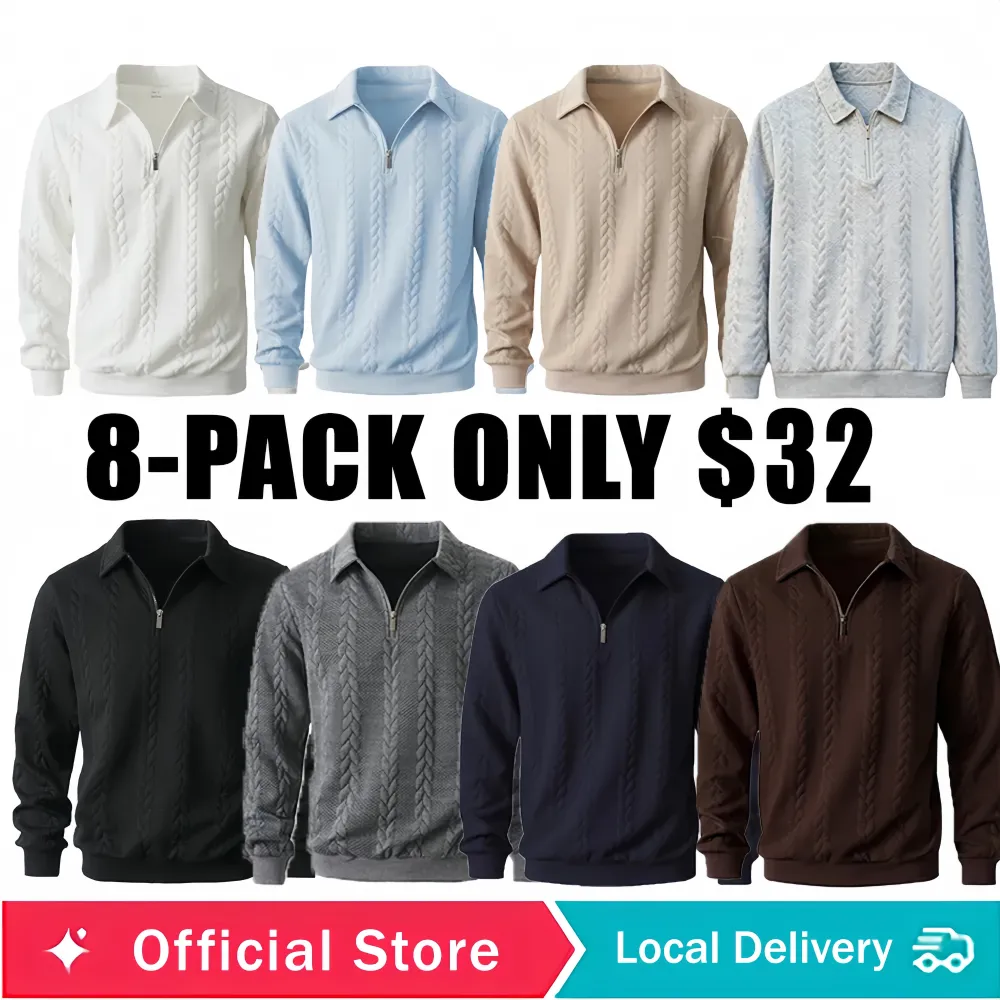 🔥Last Day Promotion!🔥Clearance Sale - Up to 90% Off-Men's Fall Winter Outfits Knitted Polo Neck Long Sleeve Sweatshirt for Daliy Wear