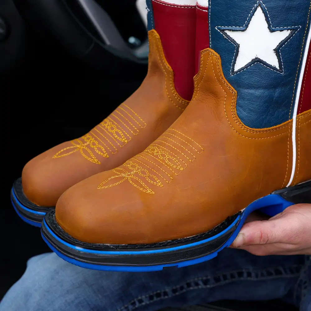 Honey TEXAS Flag Leather Work Boots - Composite Toe