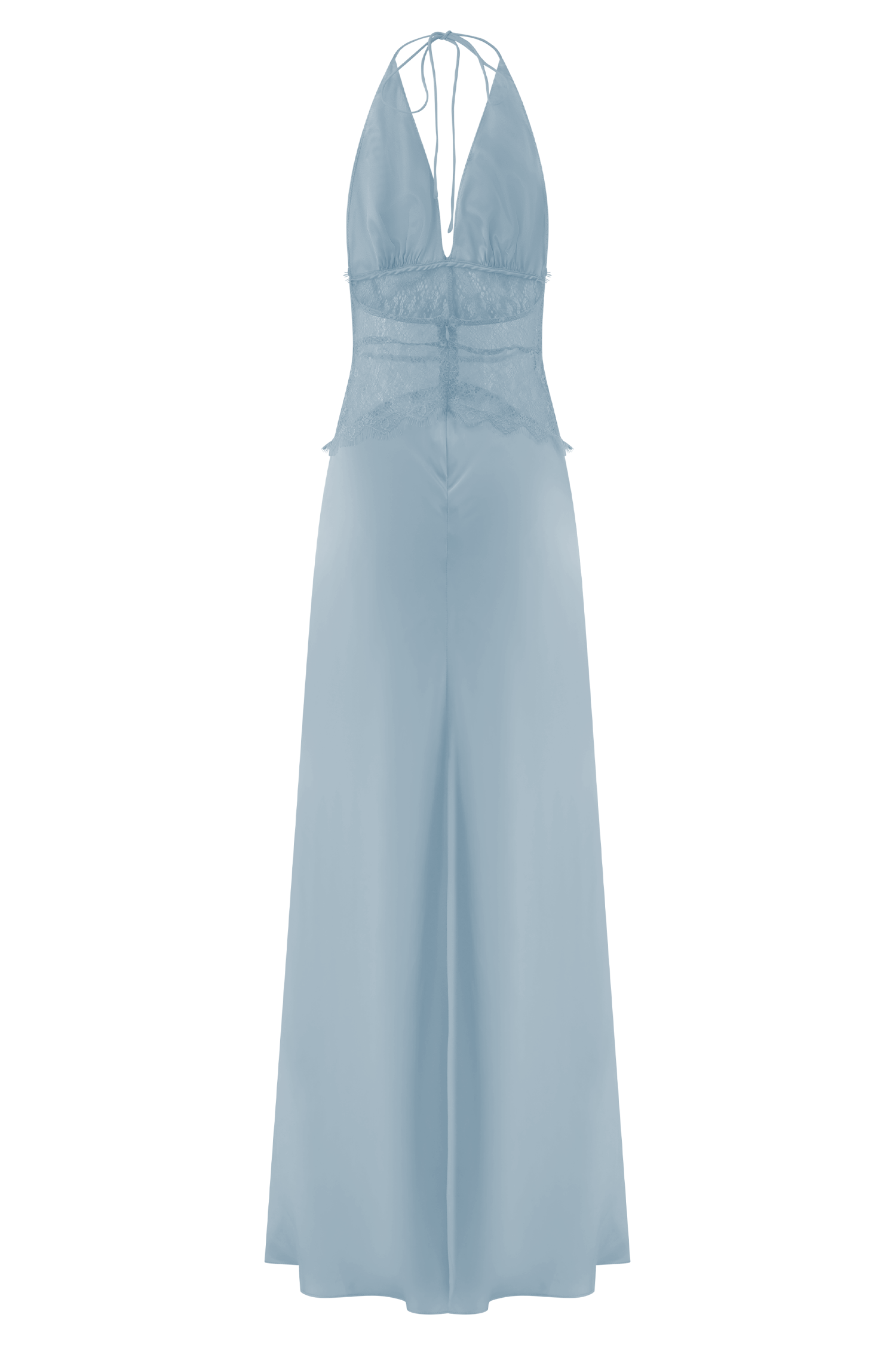 Blue Lace And Satin Maxi Dress