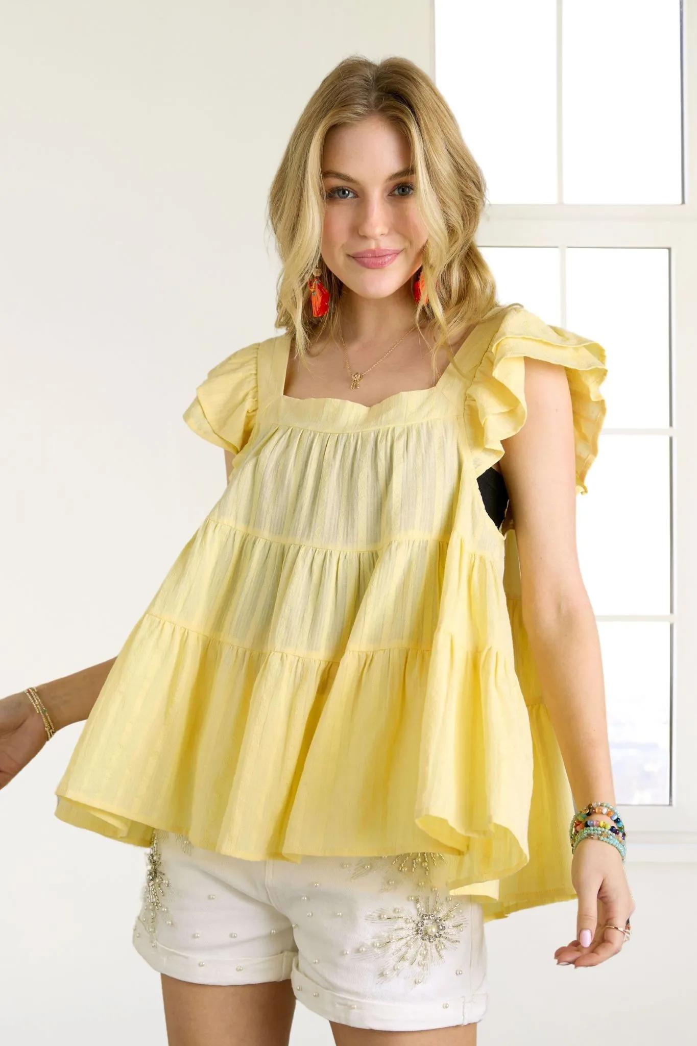 Ruffle Sleeve Babydoll Tunic Top