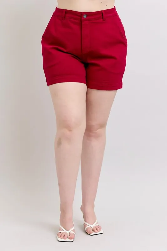 Blue Plus Size High Waist Tummy Control Garment Dyed Heart Shaped Denim Shorts