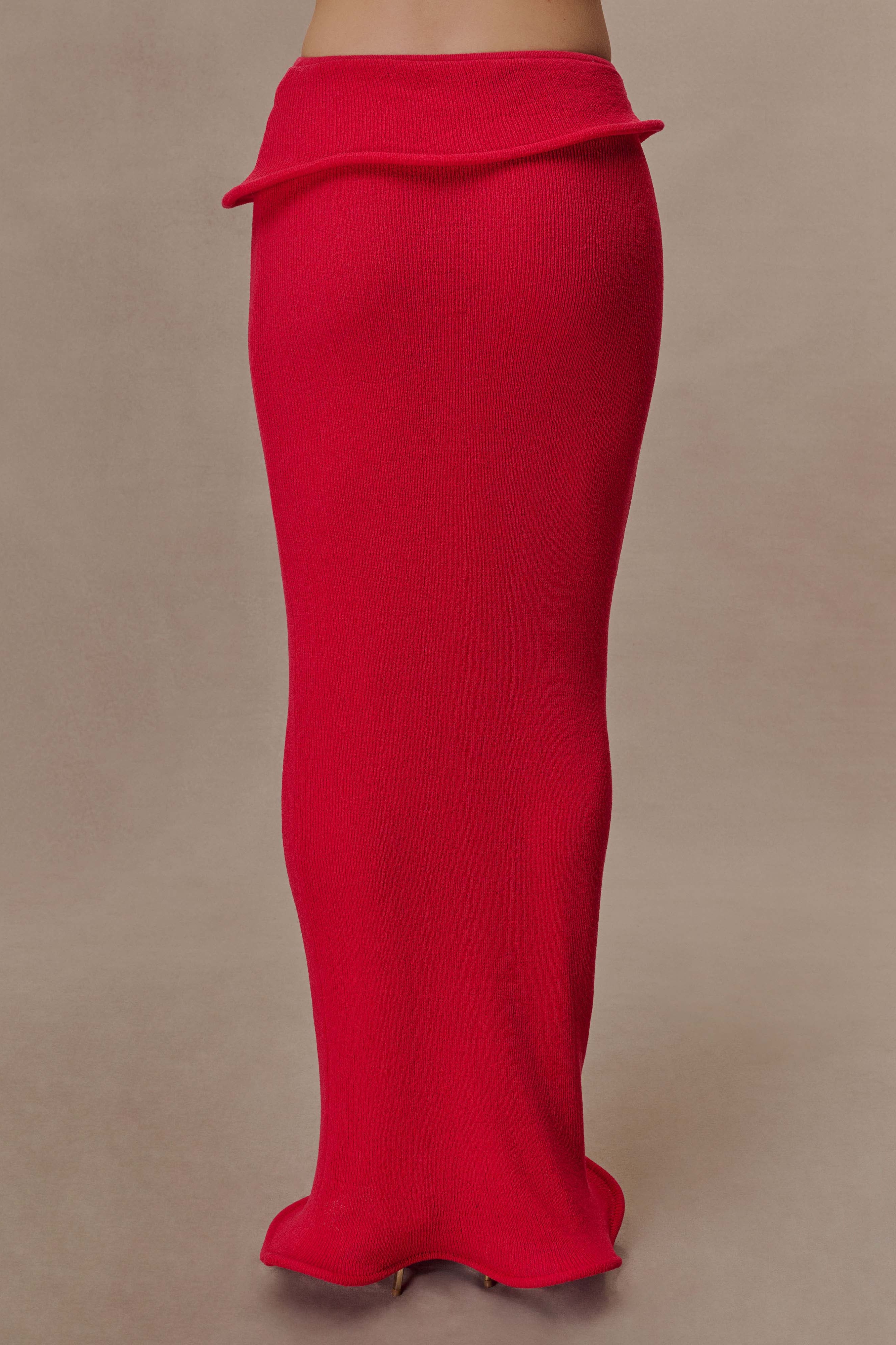 Red Knit Wired Maxi Skirt