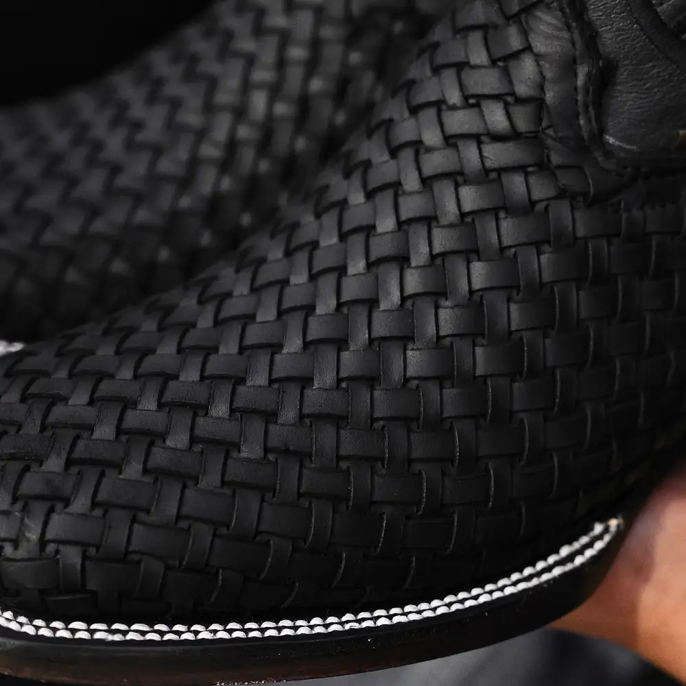 Black Basketweave Leather Boots- Square Toe