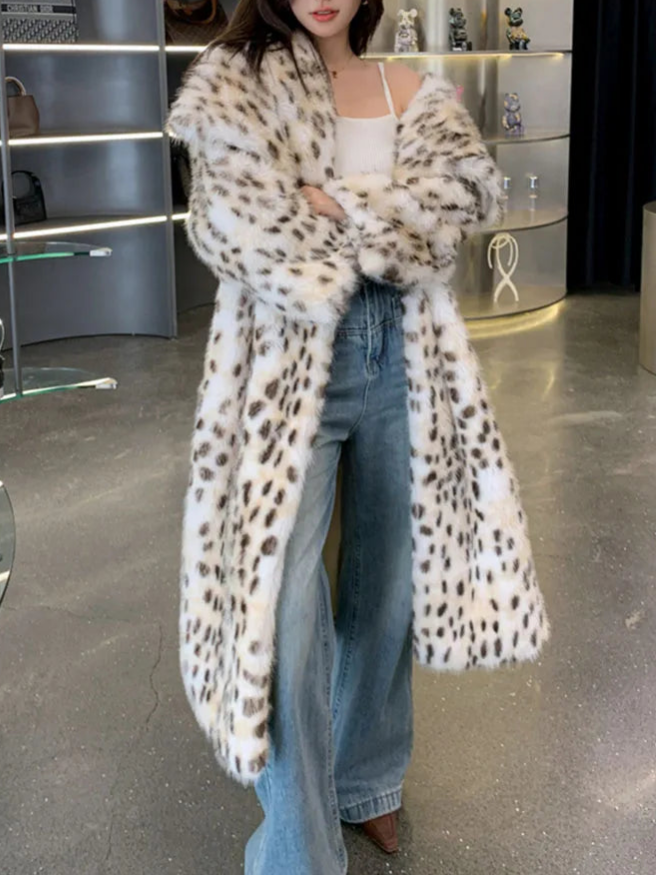 Women's Warm Luxury Leopard Faux Fur Coat