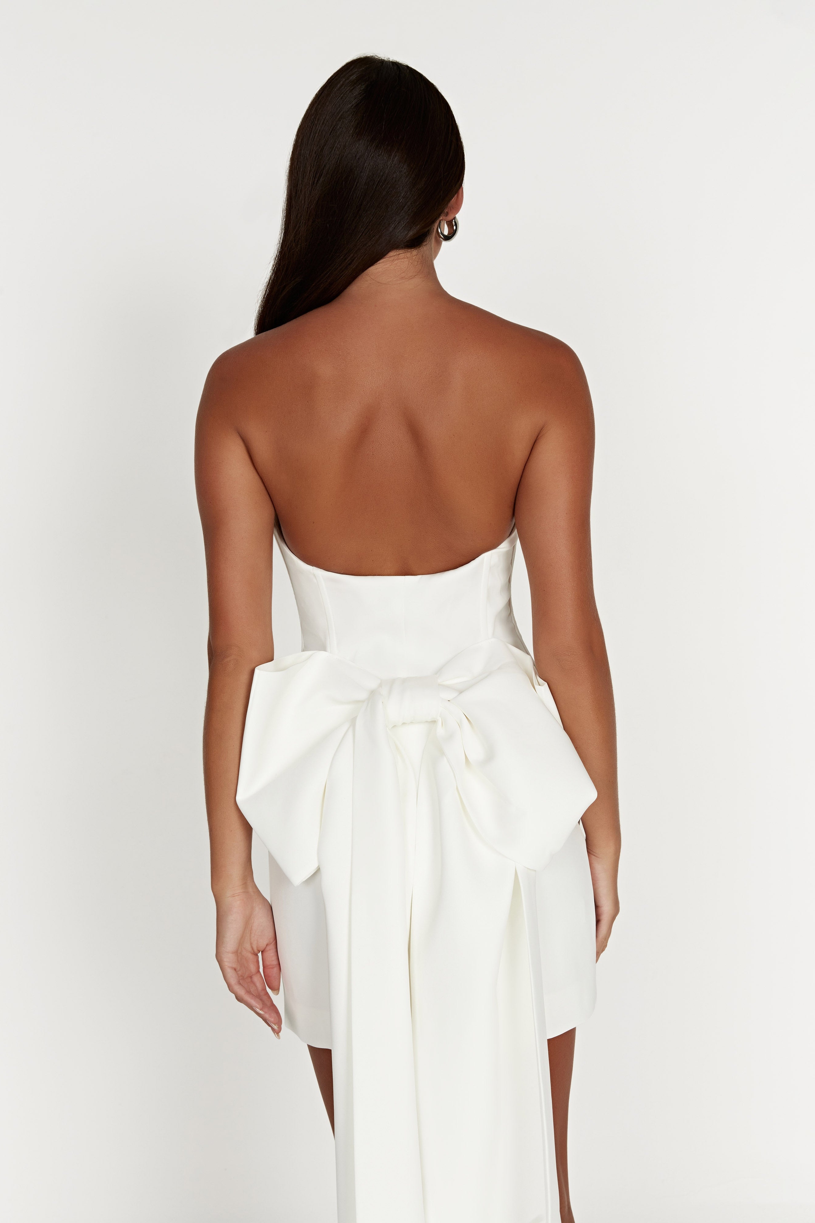 White Strapless Bow Mini Dress