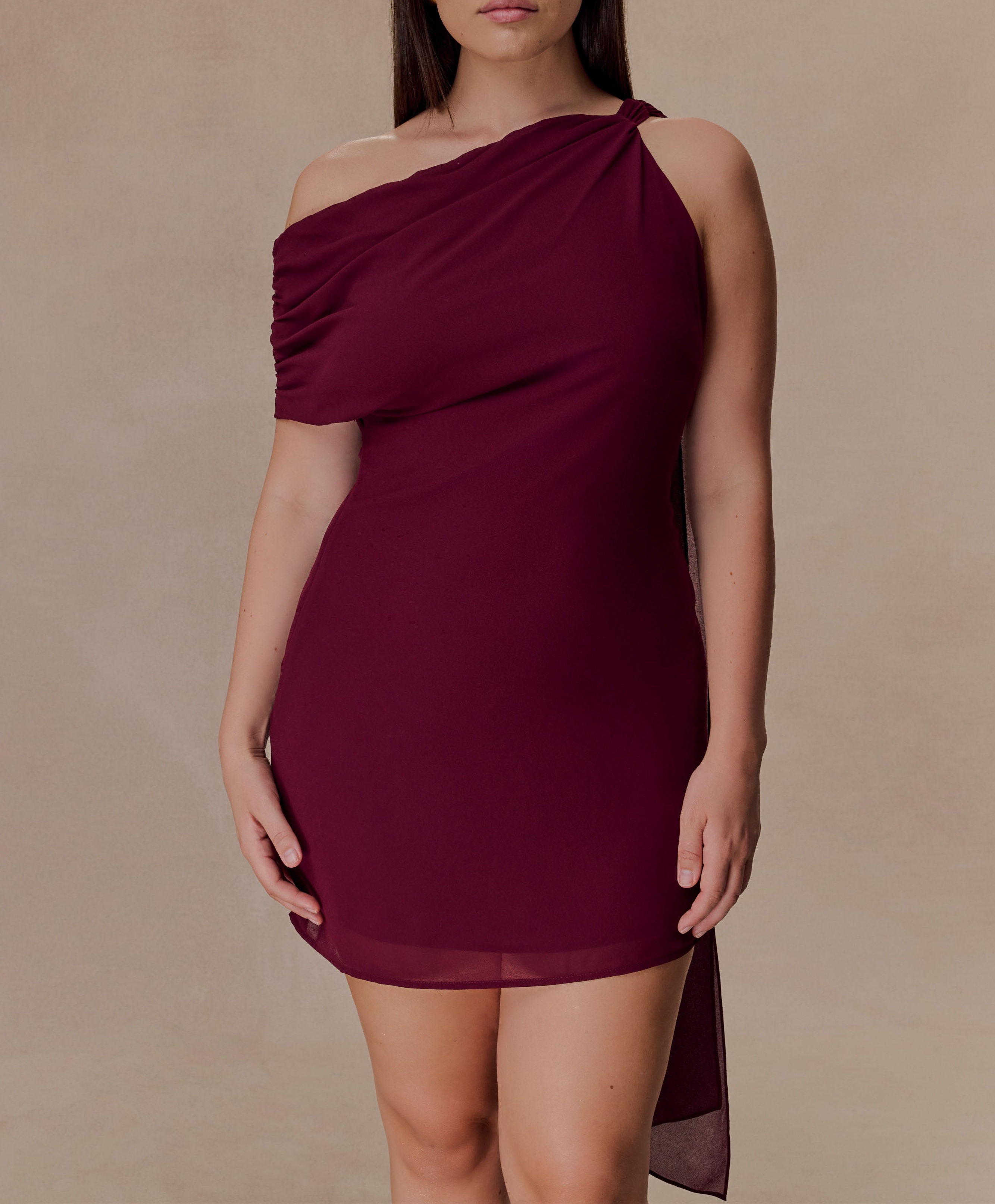 Wine Chiffon Mini Dress
