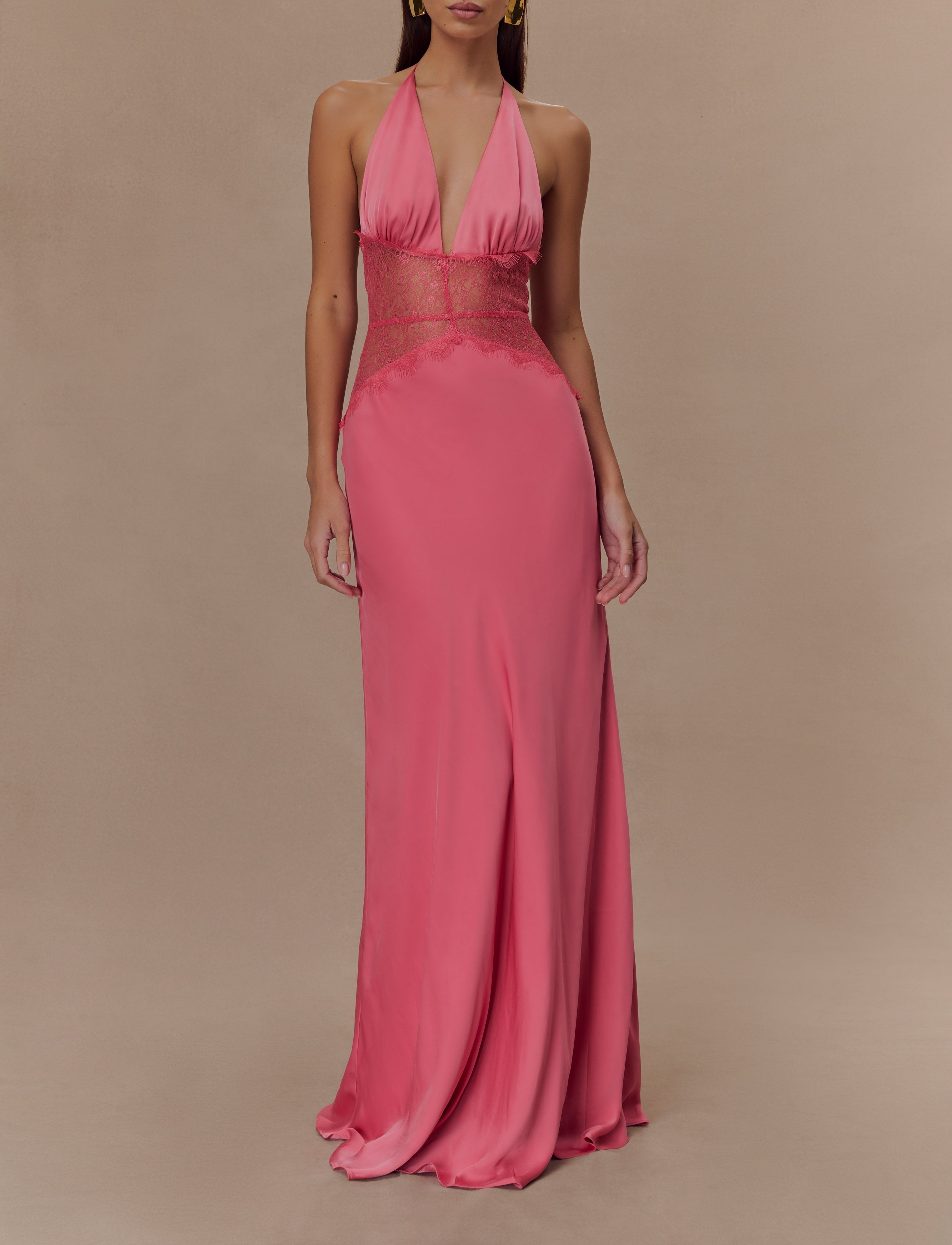 Rose Lace And Satin Maxi Dress