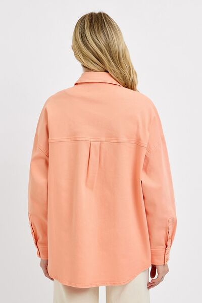 Full Size Button Down Long Sleeve Denim Shacket with Chest Pockets