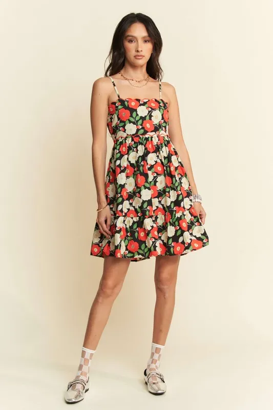Floral Scalloped Cutout Back Mini Dress