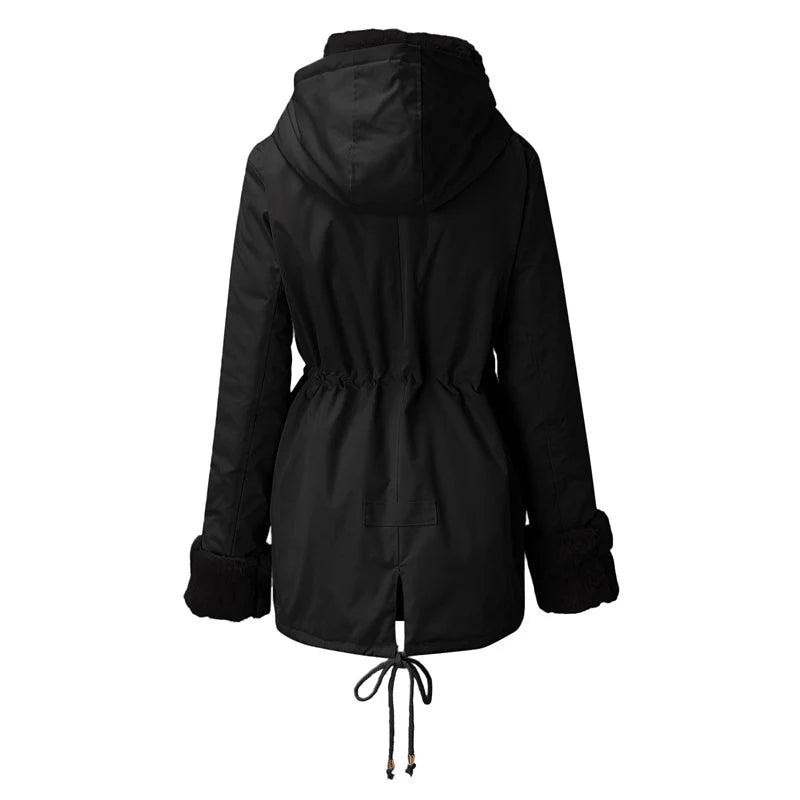 Women's parka with detachable puffed fur collar