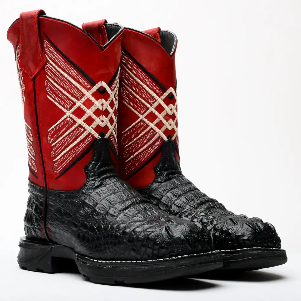 Black Caiman Neck Leather Boots With 3D Lightweight Sole - Composite Toe