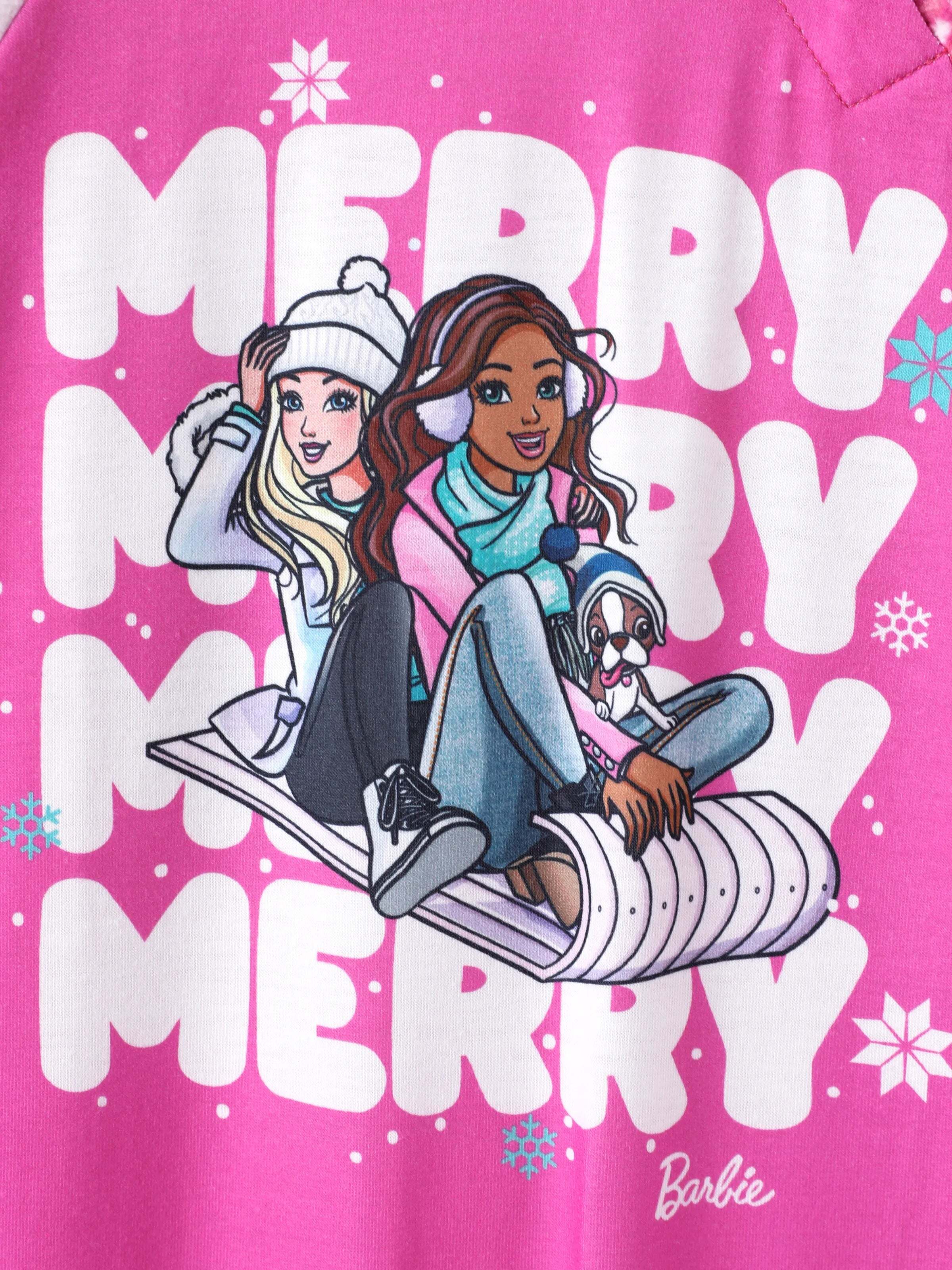 Barbie Christmas Mommy and Me Snowflake Print Pajamas Set Hot Pink
