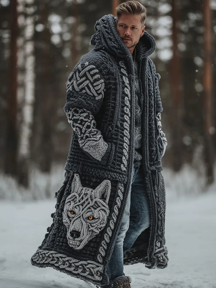Men's Viking Style Celtic Knot Wolf Head Cardigan