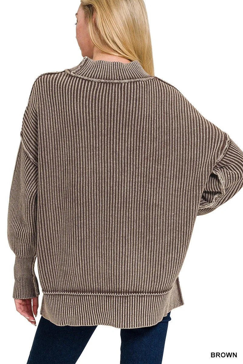 Washed Side Slit Oversized Sweater