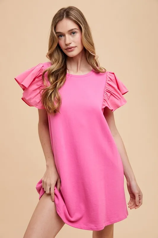 Wear Round Neckline Ruffle Sleeve Relaxed Knit Dress