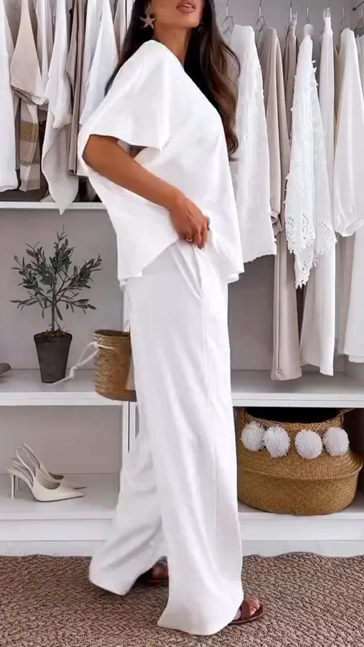 Ladies' Round Neck Solid Color Loose Casual Suit