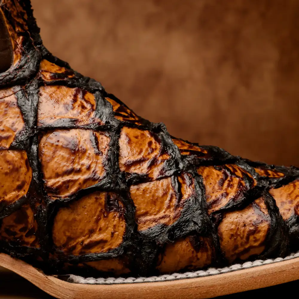 Honey Cognac Jumbo Pirarucu Leather Boots - Square Toe