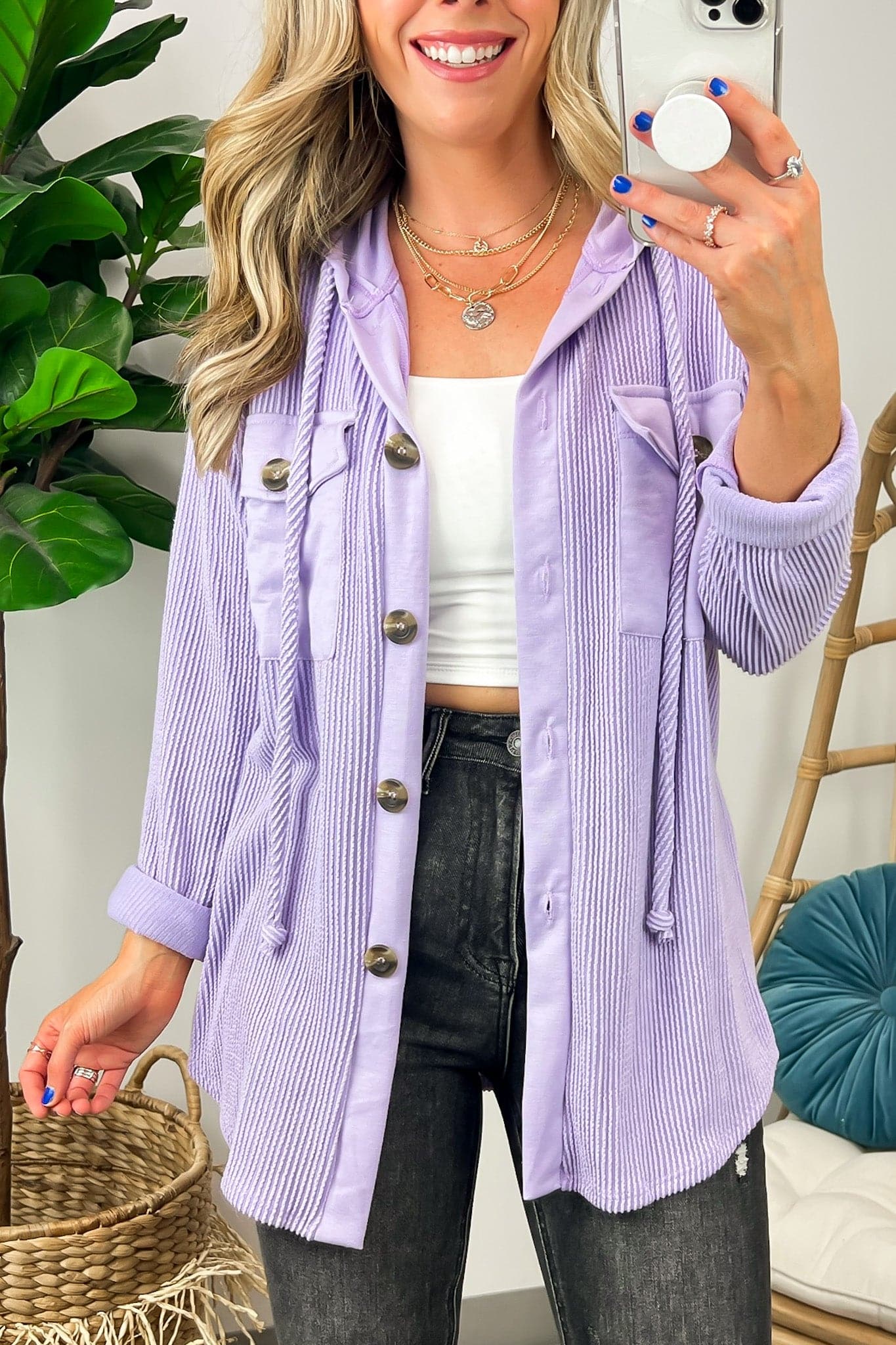 Saturday Satisfaction Ribbed Hooded Shacket