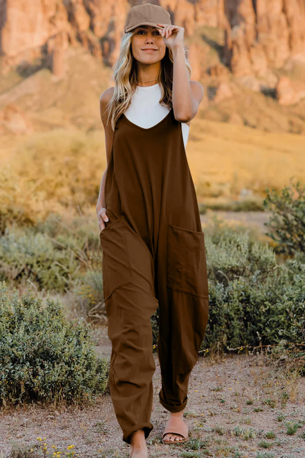 V-Neck Sleeveless Jumpsuit with Pocket