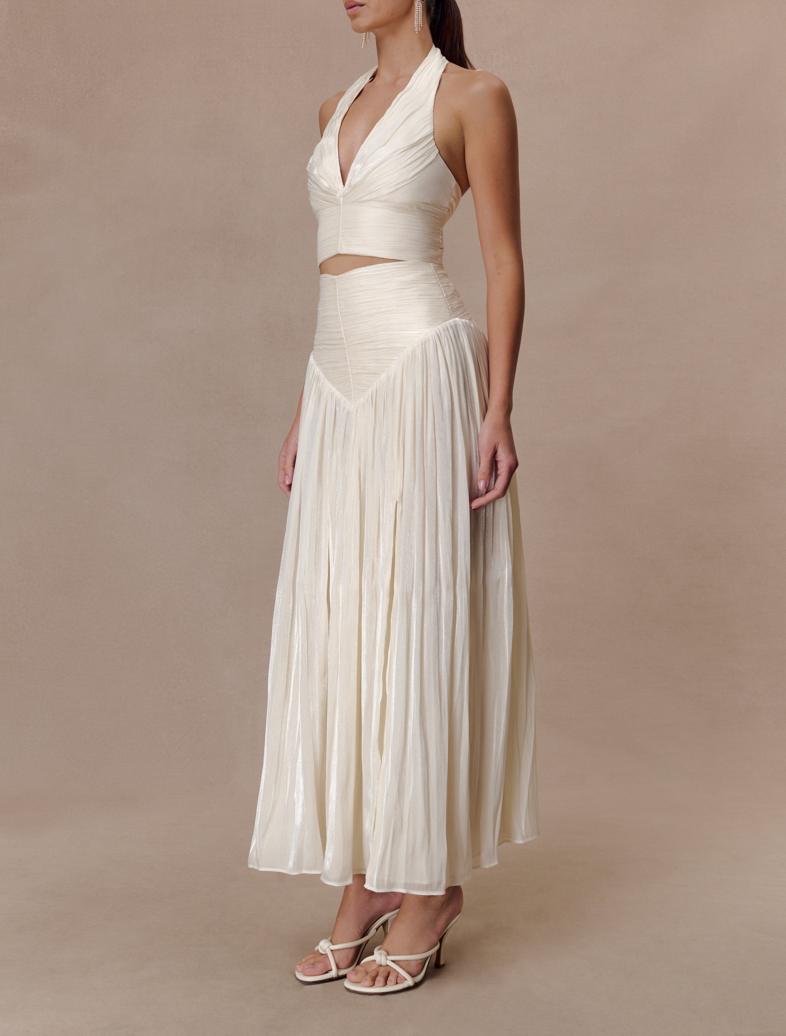 White Gathered Midi Skirt