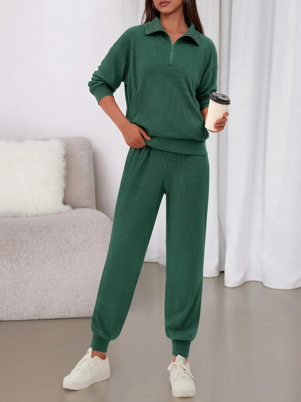 Women's Long Sleeve Half Zip Sweatshirt Sweatpants Lounge Set Sweatsuits with Pockets