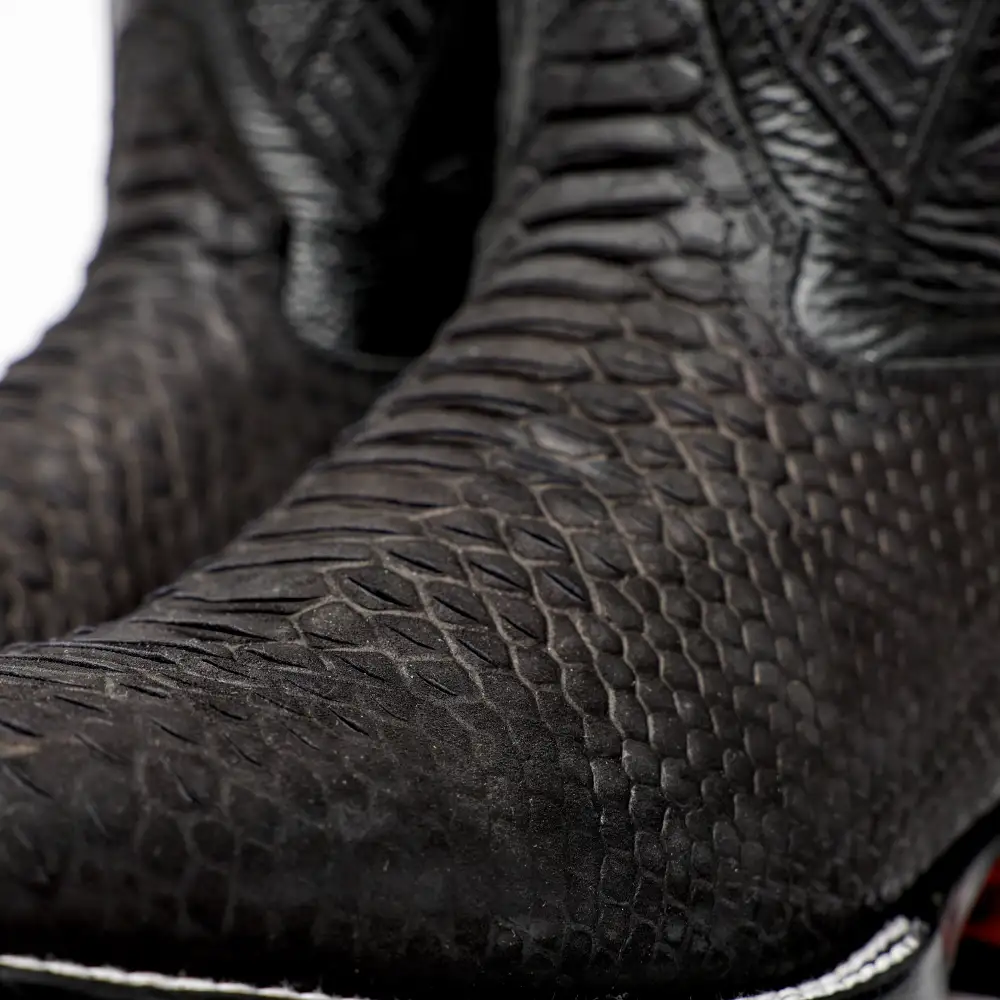 Matte Black Python Leather Boots - Square Toe