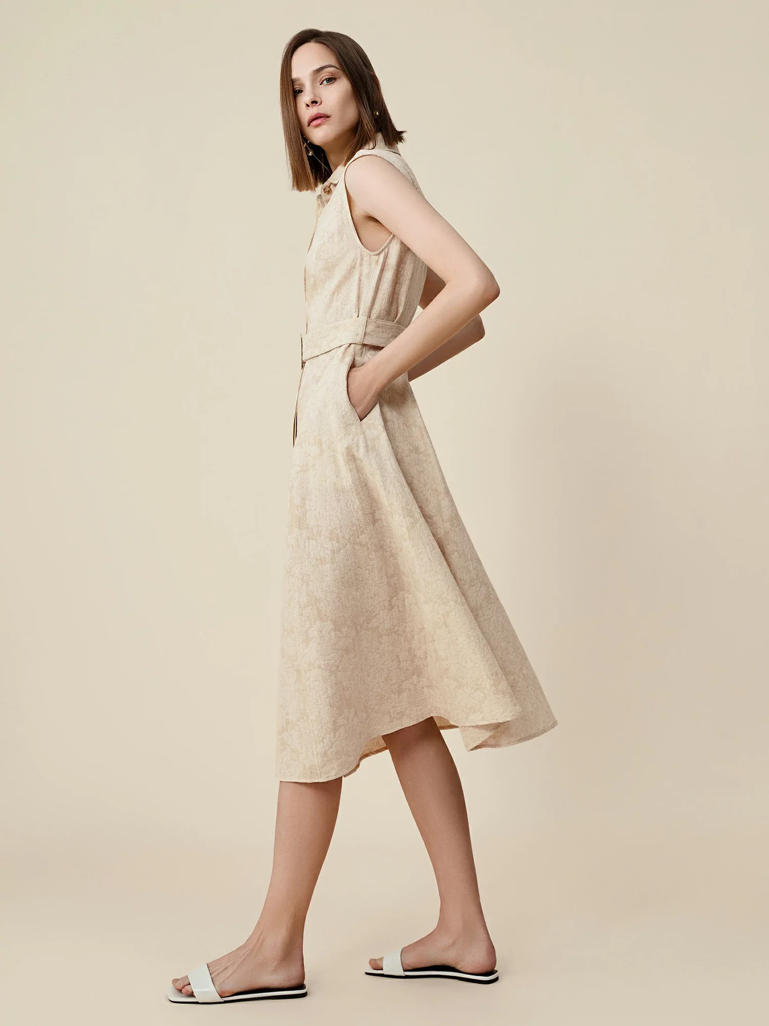 Cotton & Linen Lapel Sleeveless Dress