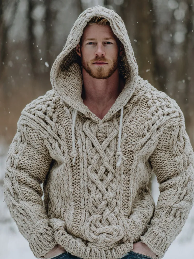 Vintage Fairman Island Jacquard Thick Warm Hooded Sweater