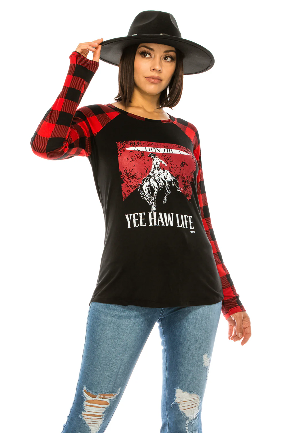 LIVIN THE YEE HAW LIFE RAGLAN TOP