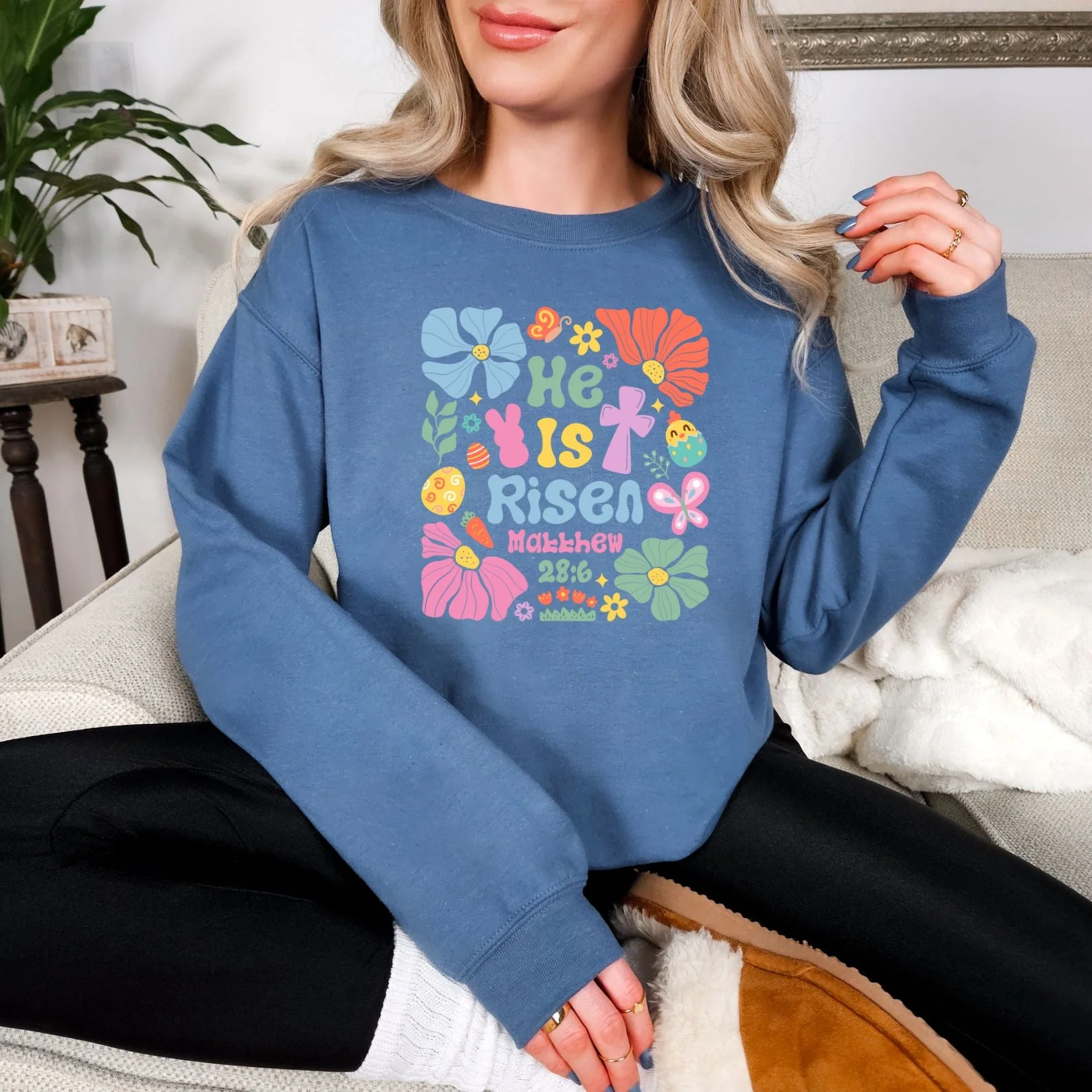 He Is Boho Floral Graphic Sweatshirt