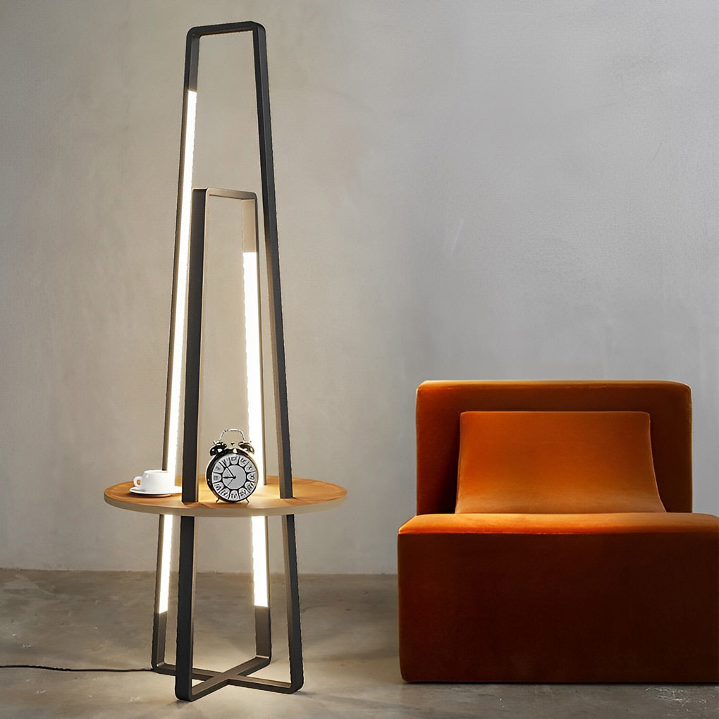 Creative Lines Frame Stepless Dimming LED Modern Floor Lamp with Table
