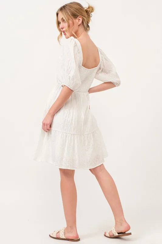 Square Neck Puff Sleeve Tiered Mini Dress
