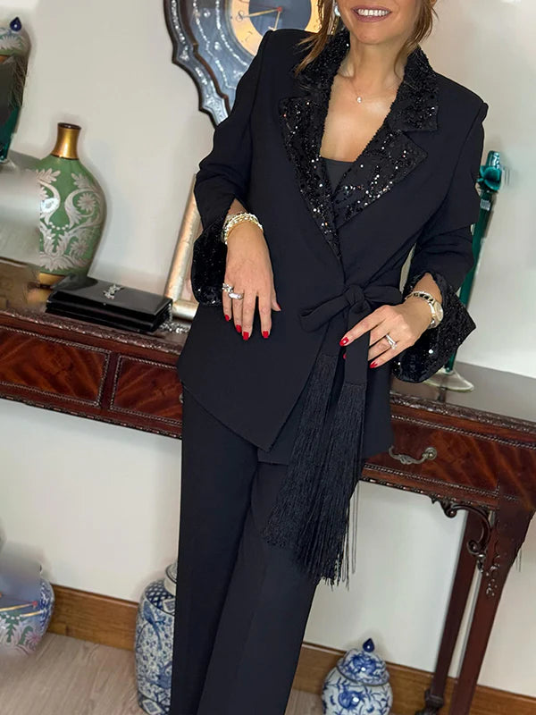 Women Lapel Jacket + Pants Temperament Commuter Suit