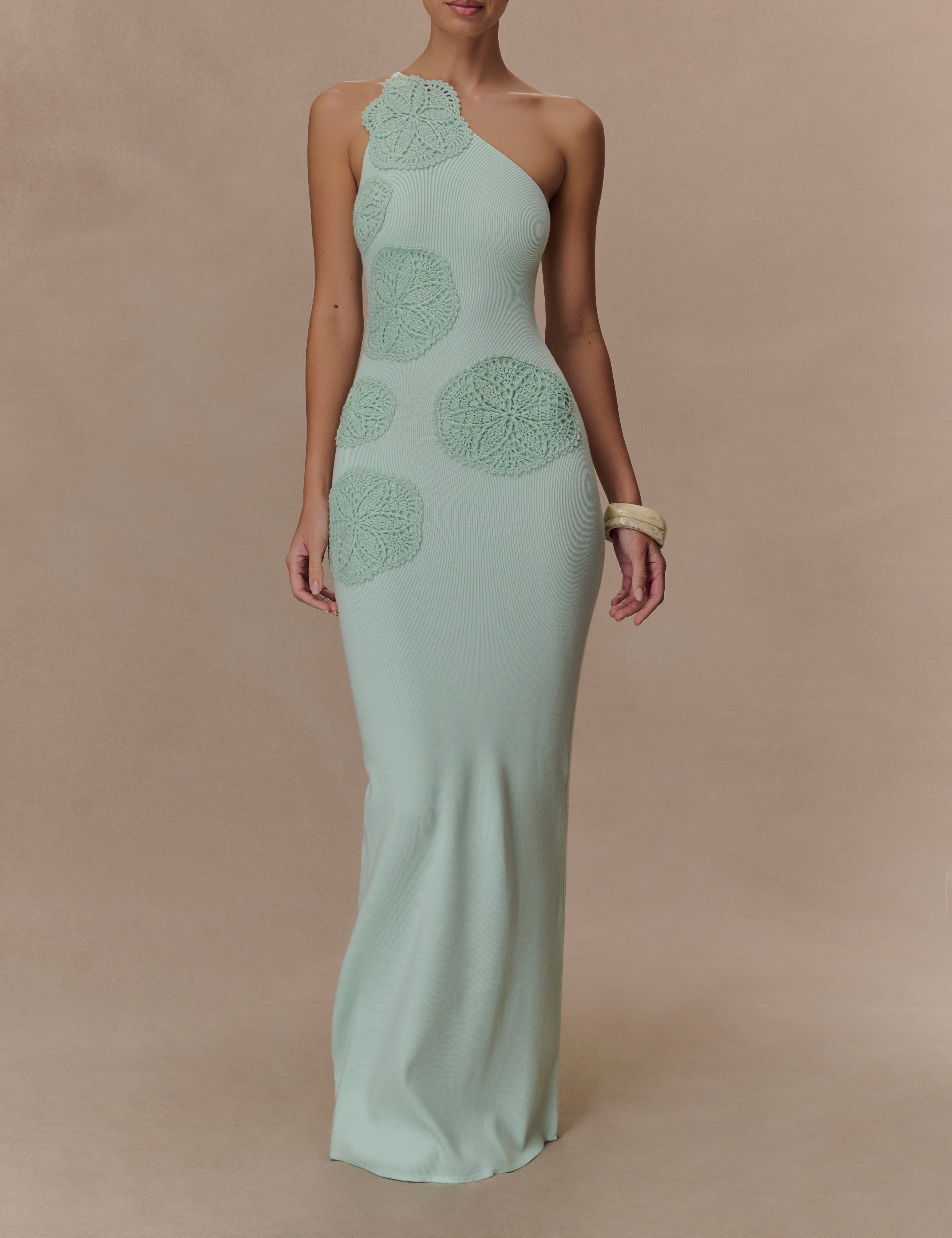 Aqua Crochet Knit Maxi Dress