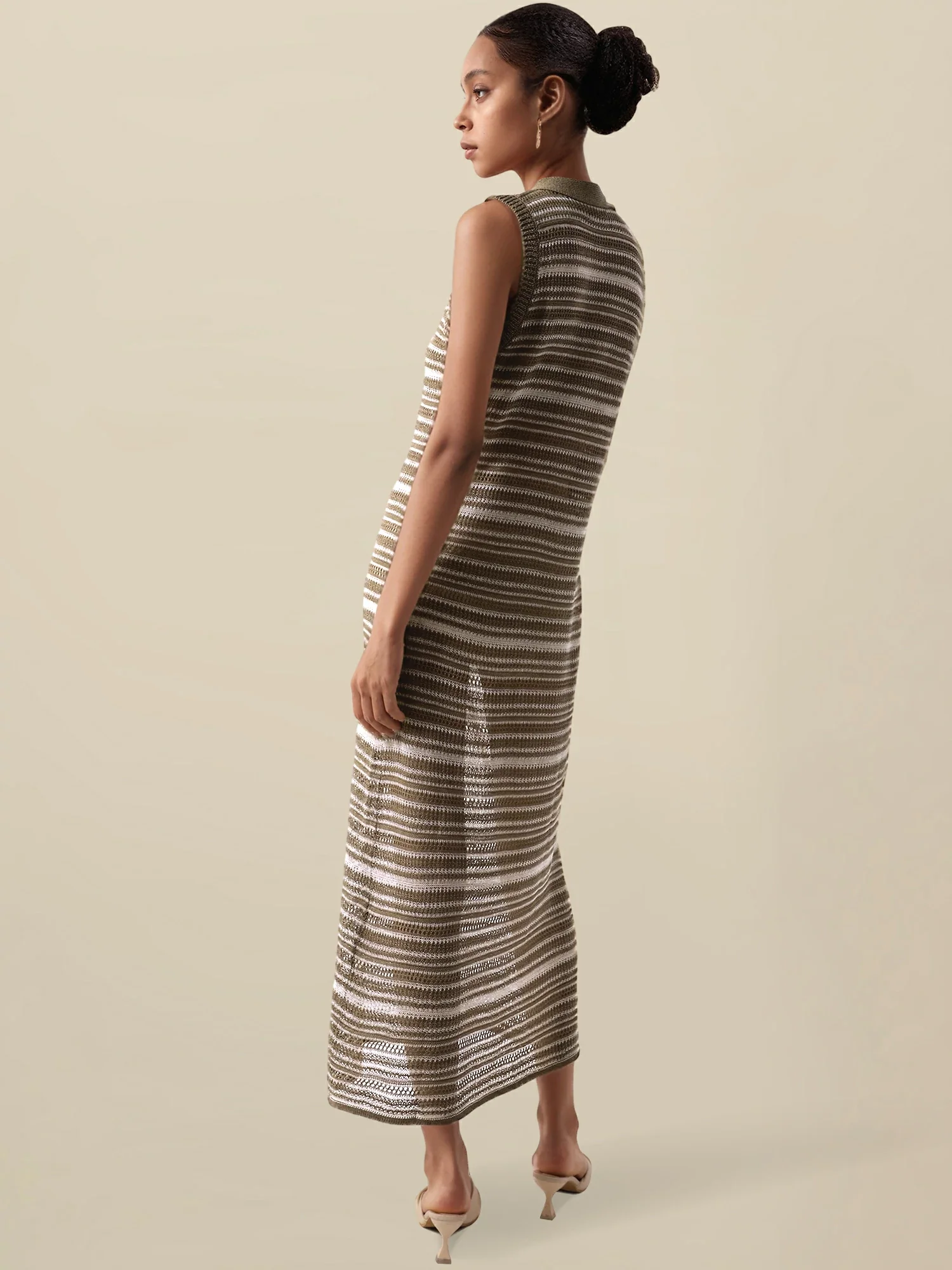 Lyocell V-Neck Sleeveless Striped Dress