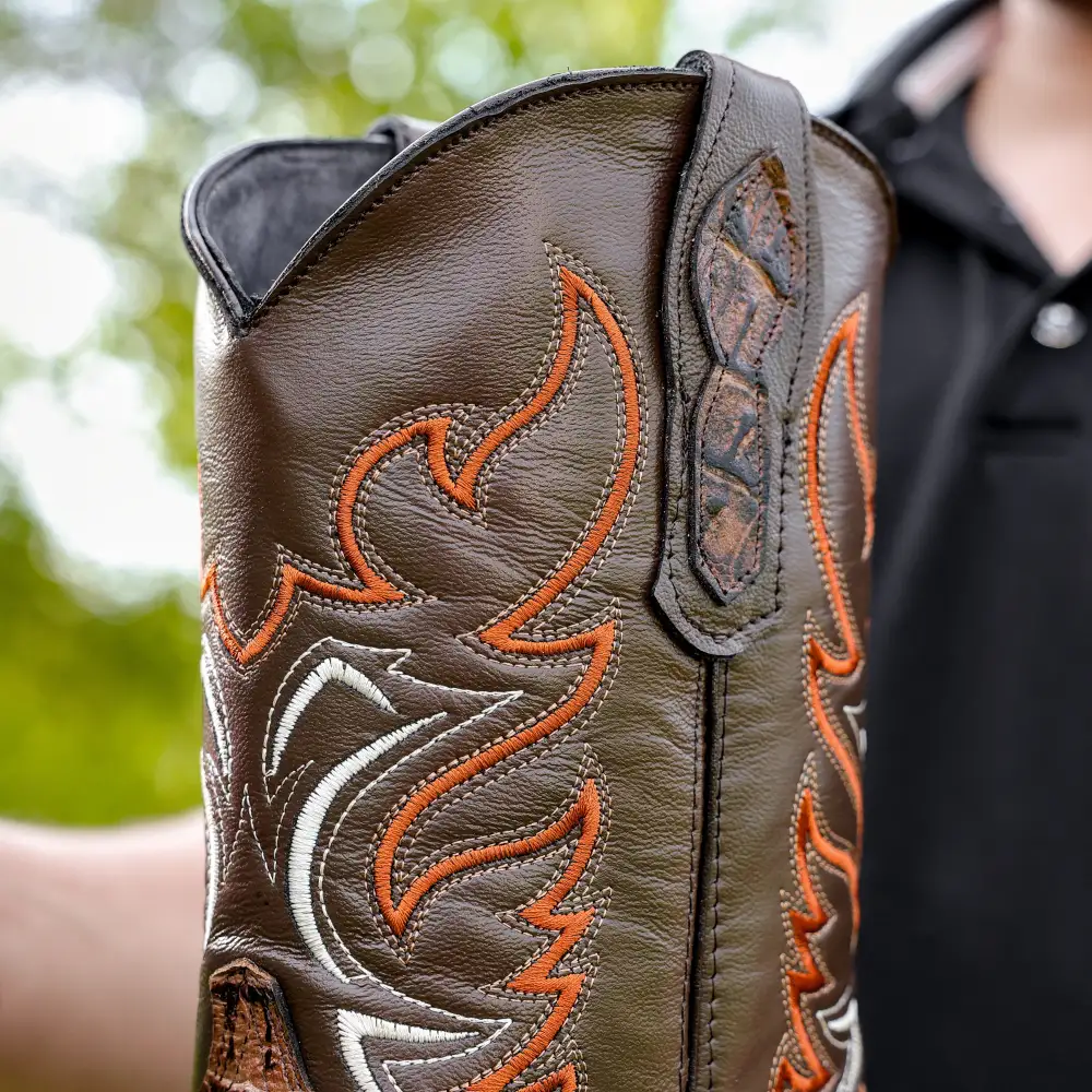 Honey Caiman Hornback Leather Boots - Round Toe