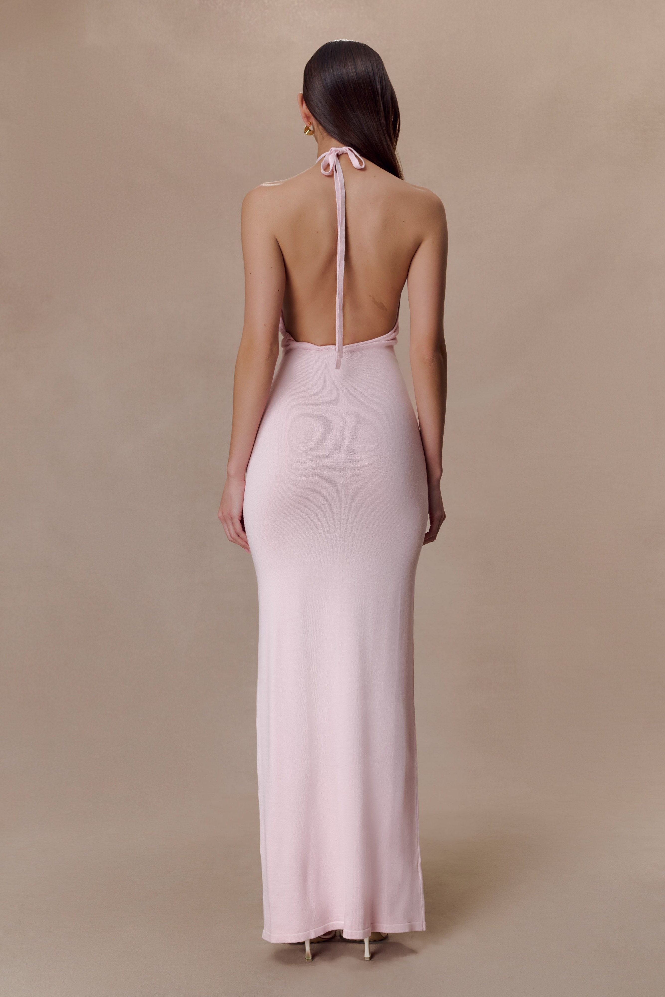 Pink Knit Halter Maxi Dress