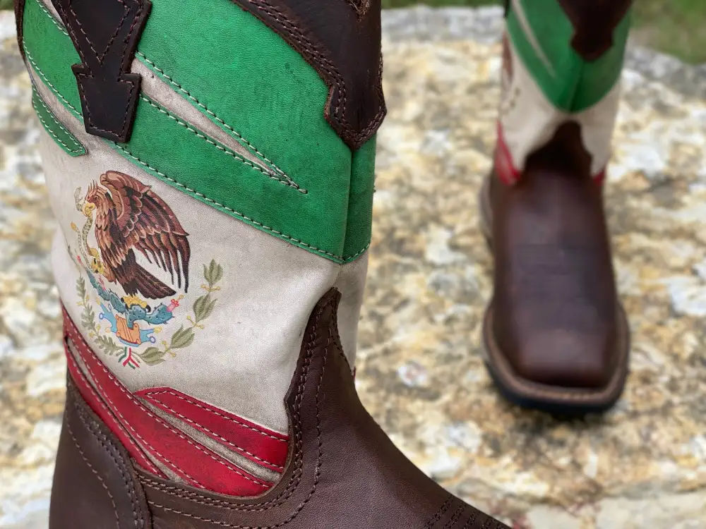 Men’s México Flag Work Leather Boots/ No Steel Toe