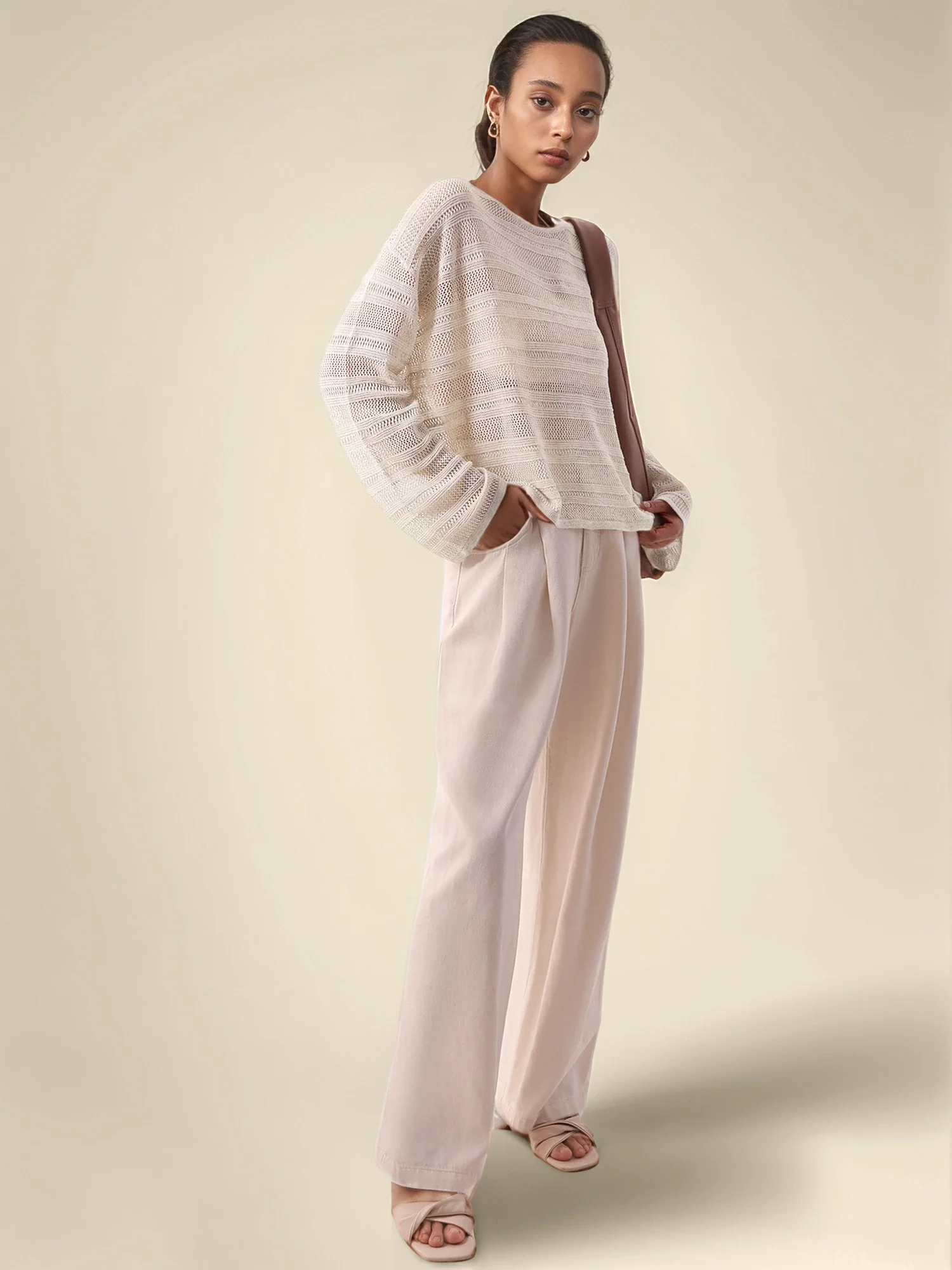 Linen & Lyocell Round Neck Long Sleeve Top