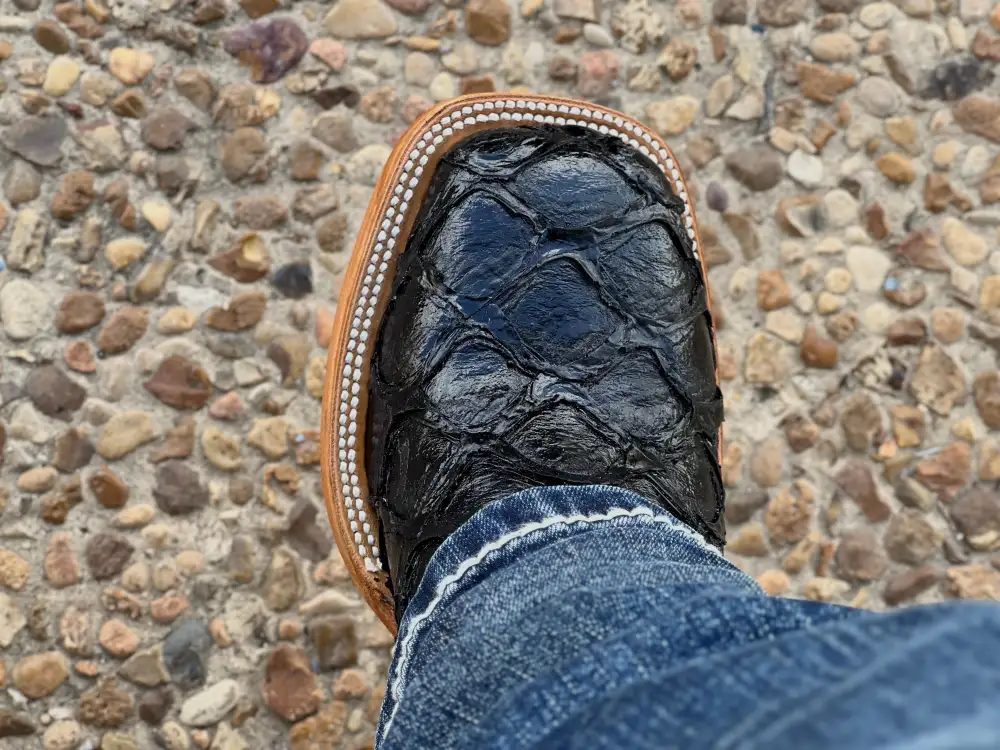 Men’s Black Pirarucu Leather Boots With Red Shaft