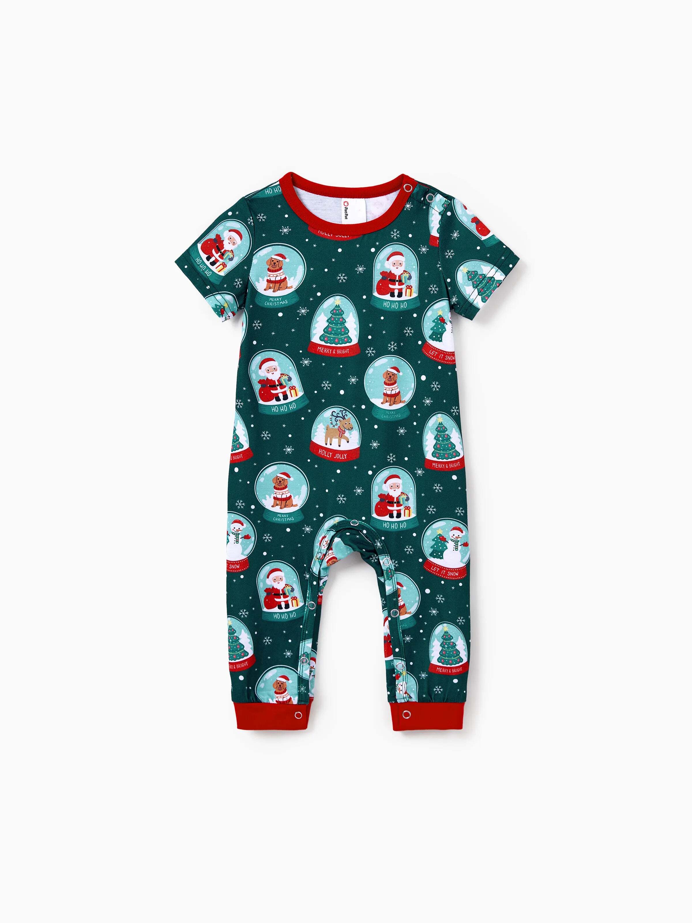 Christmas Matching Family Pajamas Set Santa Claus Christmas-themed Print PJS Turquoise
