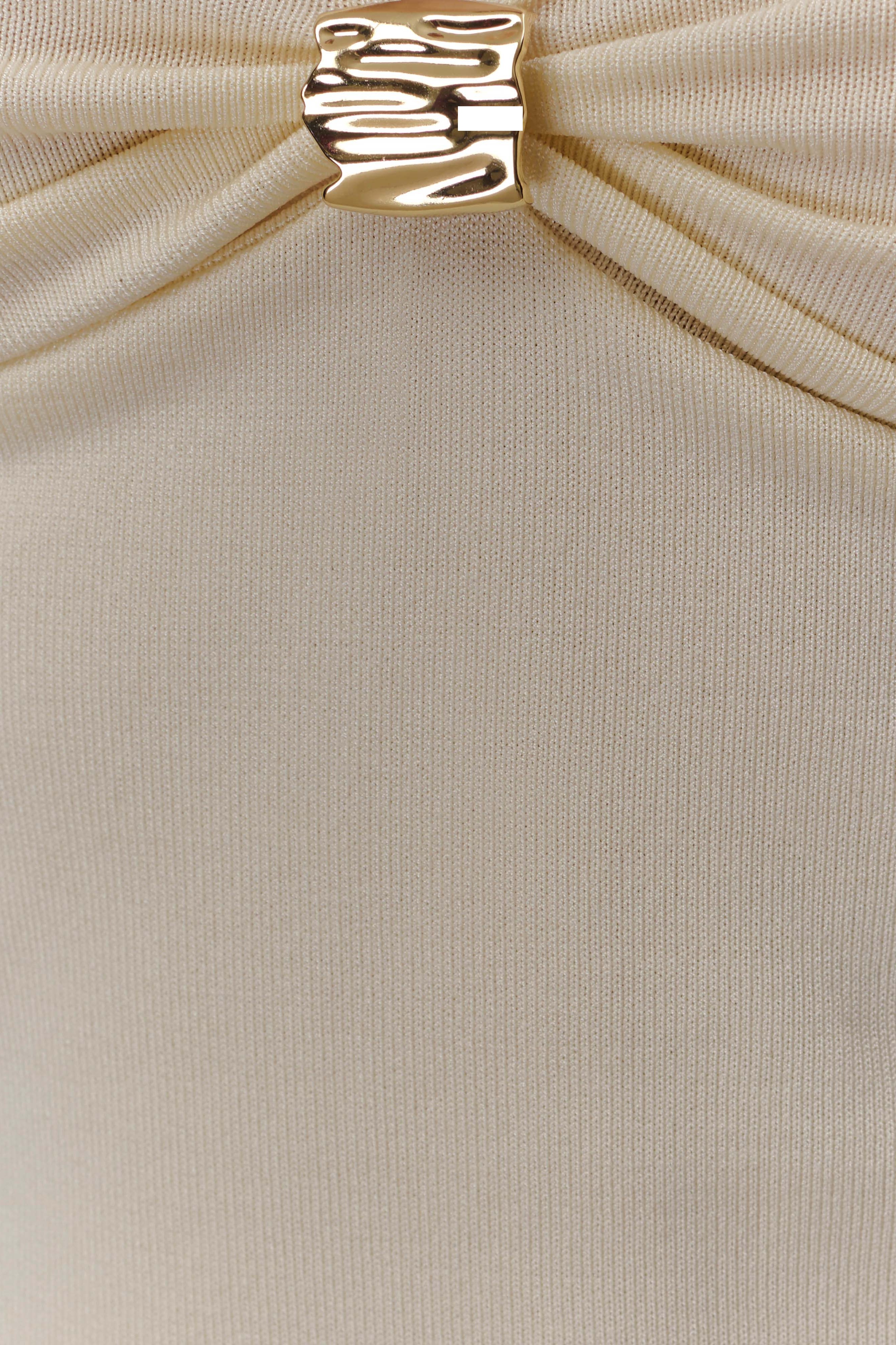 Ivory Front Ruched Knit Long Sleeve Top