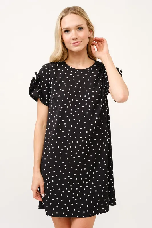 Embellished Sleeve Polka Dots Shift Dress