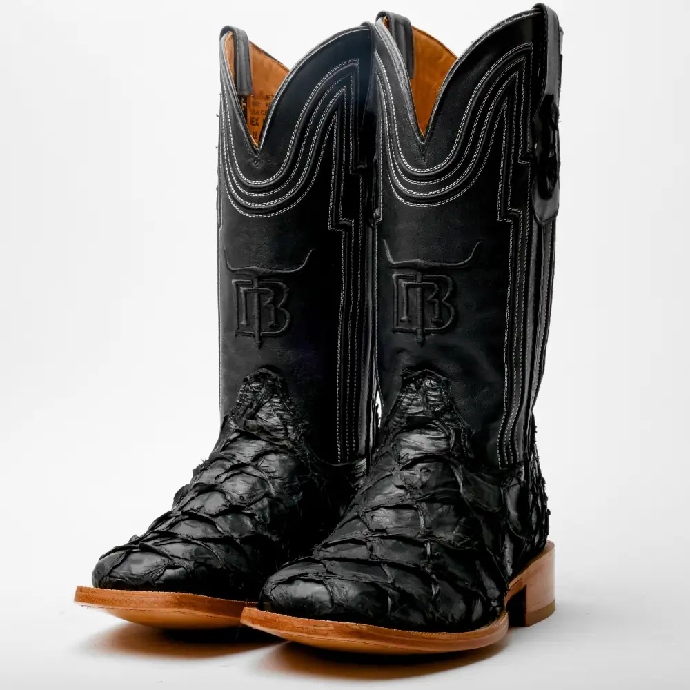 Matte Black Genuine Pirarucu Boots - Square Toe